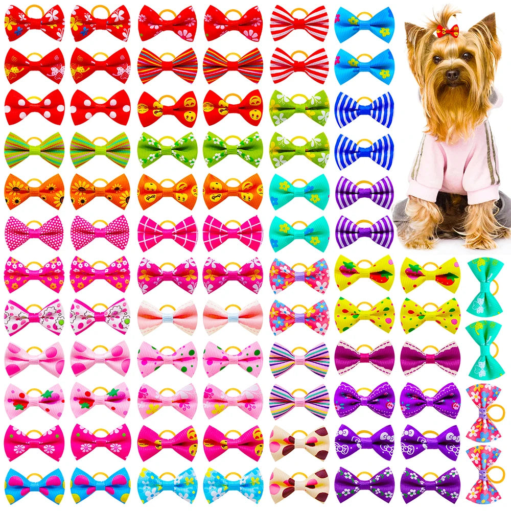 10/20pcs Dog Grooming Bows Mix Colours Cat Dog Hair Bows for Small Dog Grooming Pet Hair Accessories Rubber Bands Pet Supplies