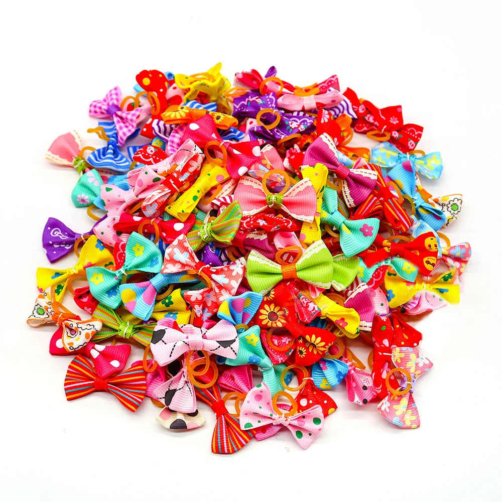 10/20pcs Dog Grooming Bows Mix Colours Cat Dog Hair Bows for Small Dog Grooming Pet Hair Accessories Rubber Bands Pet Supplies