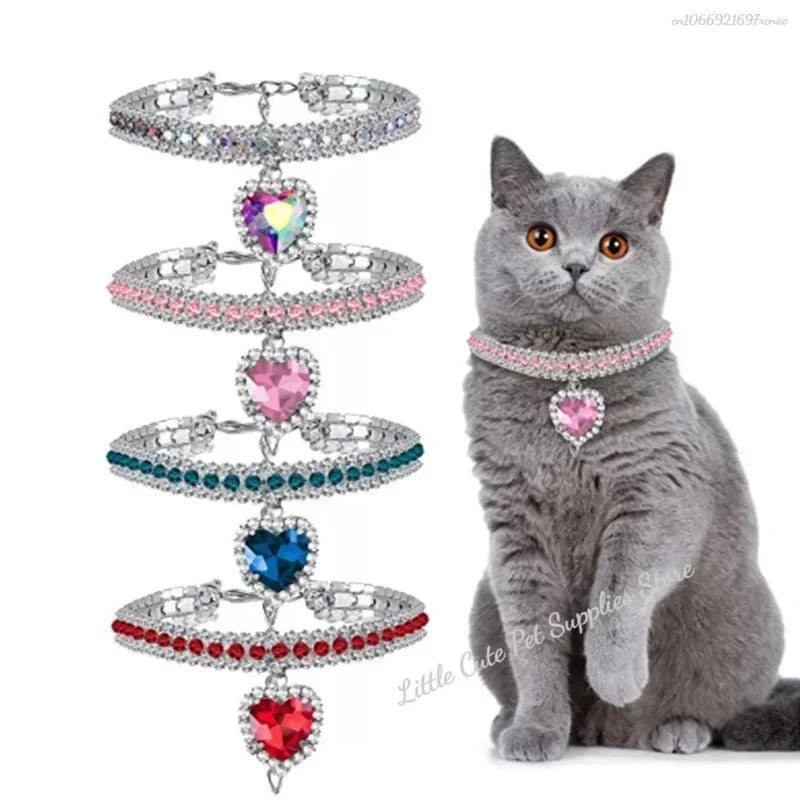 Kitten Diamante Collar Necklace for Cat Rhinestone Cute Bling Puppy Doggy Crystal Pendant Diamond Collar Pet Accessories