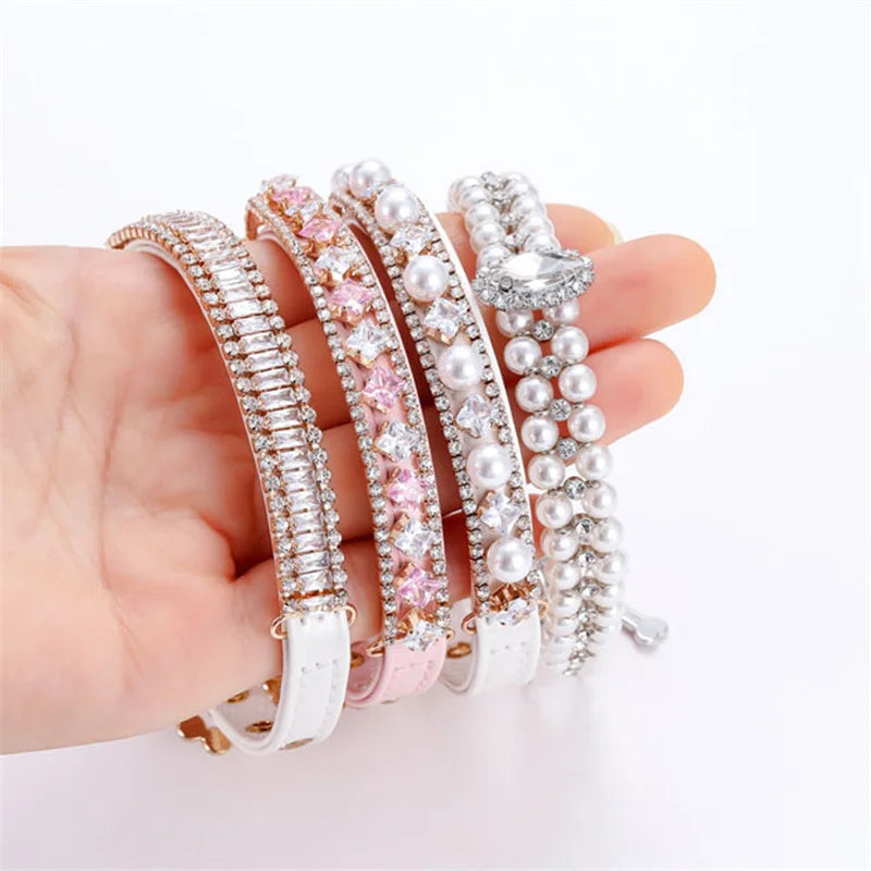Luxury Cat Puppy Pearl Necklace Rhinestone Collar for Cats Small Dogs Ragdoll Cat Sphynx Necklaces Pet Accessories collier chat