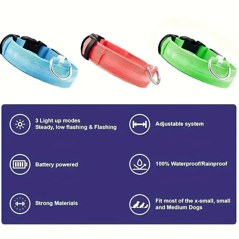 Light Up LED Pet Dog Collar Safety Night Walking Flashing Glow In The Dark LED Pet Dog Battery Collar Small Medium Large Dog